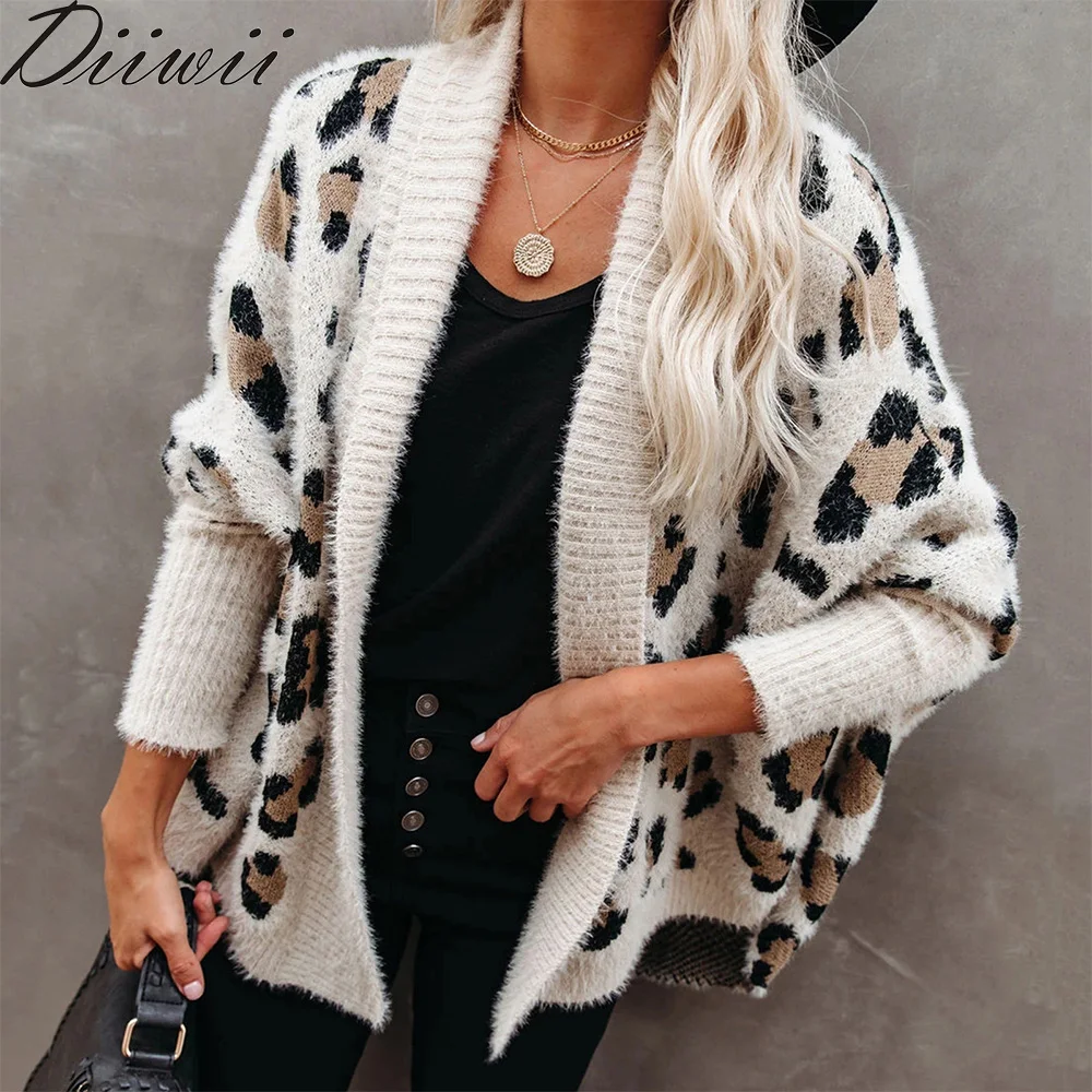 

Diiwii Women Coats Winter Autumn Fashion Casual Long Sleeve Loose Plus Size Cardigan Jacket Personality Leopard Printing Sweater