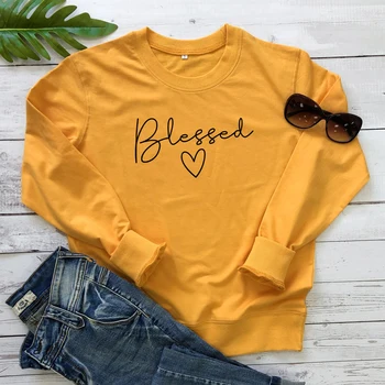 Blessed Heart Sweatshirt Aesthetic Women Long Sleeve Jesus Pullovers Casual Crewneck Christian Sweatshirts Outfits Drop Shipping 1