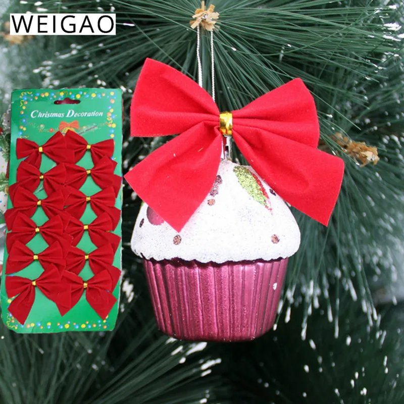 WEIGAO 12pcs Pretty Christmas Bow Christmas Tree Decoration Ribbon bowknot Decorations for Home New Year Navidad Kerst