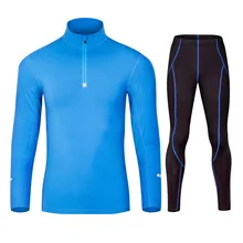 Зимние мужские спортивные колготки, набор для бега, фитнеса, быстросохнущая одежда плюс бархатные полудлинные рукава, на молнии, штаны для фитнеса, мужские