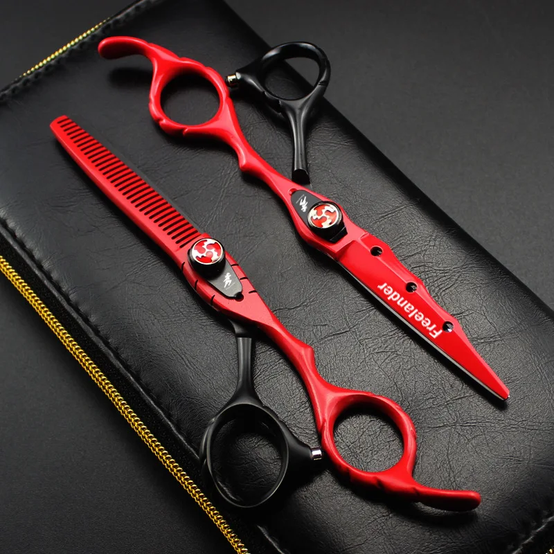 6 inch Cutting Thinning Styling Tool Hair Scissors black &amp red Japan 440c Salon Hairdressing Shears Regular Flat Teeth Blades | Красота и