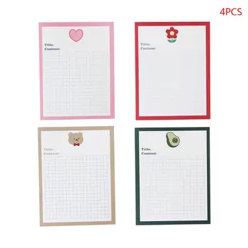 

4pcs Cartoon Bear Floret Avocado Grid Memo Pad Kawaii Diary Notebook Stickers