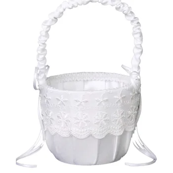 

Wedding Basket Ring Pillow Flower Storage Basket Flower Girl Basket with Heart Buckle Satin Ribbons Hanging Basket for Wedding