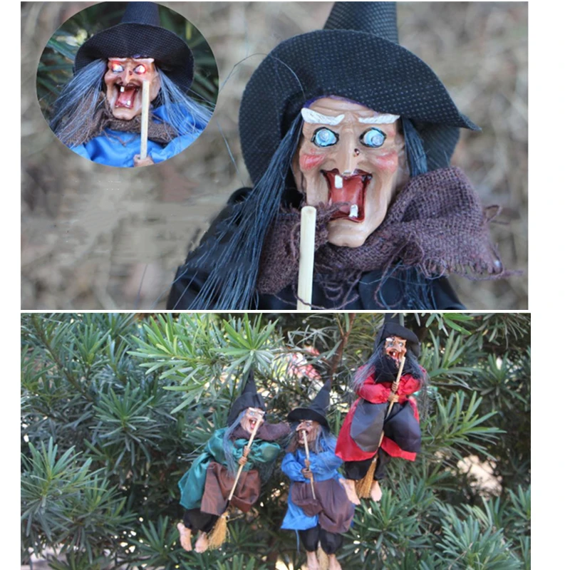 

12" Halloween Hanging Animated Talking Witch Props Laughing Sound Control Decor Halloween Horror Prop Party Indoor Outdoor Decor