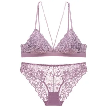 

French Sexy Triangle Cup Lady Bra Thin Strips Thin Lace Underwear May Tab without Rims Bra Set