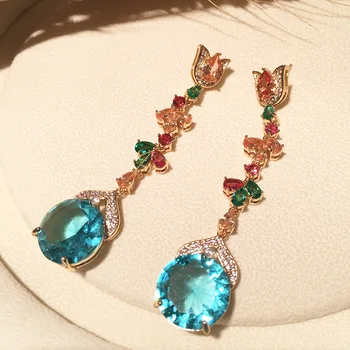

Bilincolor Fashion CZ Long Blue Drop Earring for Women