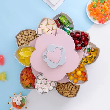 

Creative Flower Petal Fruit Plate Candy Storage Box 5 Grids Nuts Snack Tray Rotating Flowers Food Gift Box Party Wedding Decor