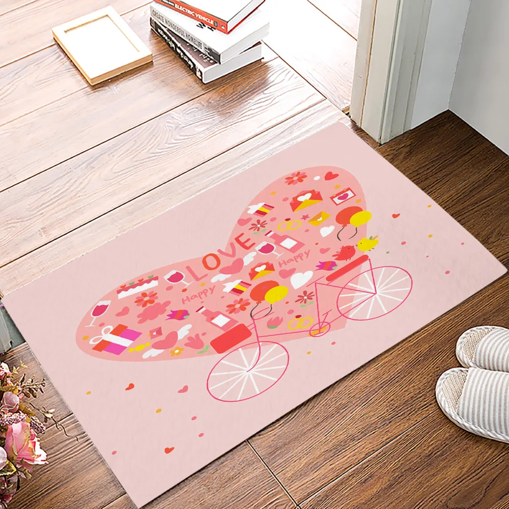 Valentine'S Day Elements Bathroom Accessories Set Boot Shoes Scraper Bath Shower Tub Water Absorbent Floor Carpets Area Runners