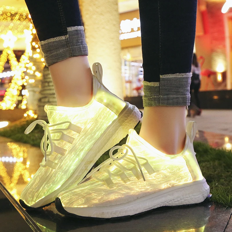Большой Size25-46 Led волоконно-оптический обувь для девочек и мальчиков; размеры Для мужчин Для женщин USB зарядки светящиеся кроссовки, мужская легкая обувь на шнуровке Обувь для стрит-данса