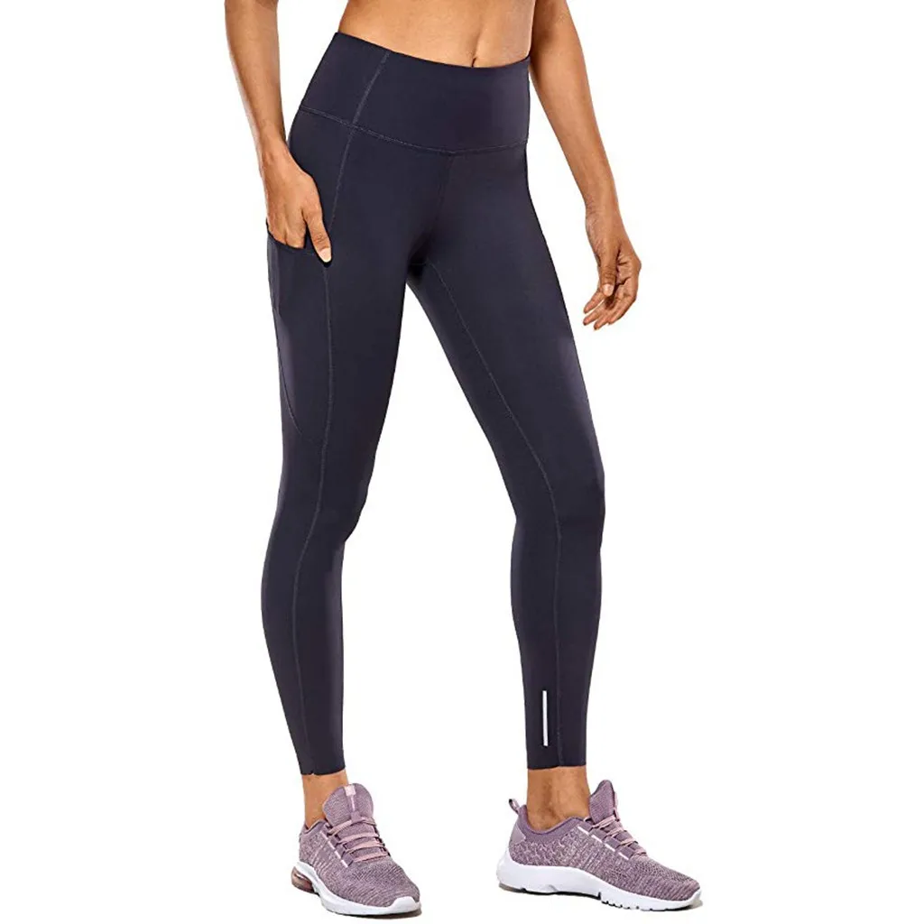 

Ladies Quick Dry Skinny Stretch Fitness Trousers Fashion High Quality High Waist Skinny Fitness Bare Pocket Pants  02*