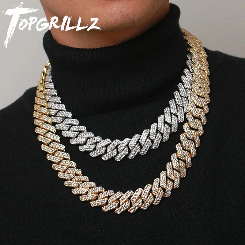 

TOPGRILLZ 20 MM 3 Row Zirconia Prong Link Necklace in White Gold Iced Micro Pave CZ Cuban Chain Hip Hop Fashion Jewelry For Men