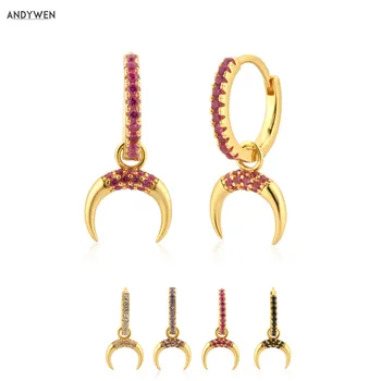 

ANDYWEN 925 Sterling Silver Rose Red Pendant Pendiente Piercing Drop Earring Women Fashion Luxury Jewelry European Party Jewels