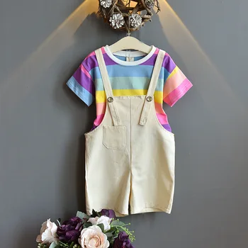 

Summer 2020 Casual Solid Clothes Short Sleeve Cartoon Girls Clothes High Quality Fashion Kids Clothes