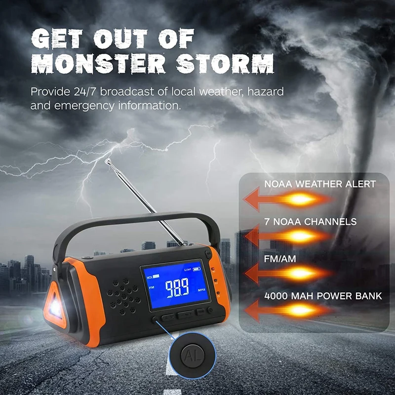 NOAA Weather Crank Solar Powered Portable Radio