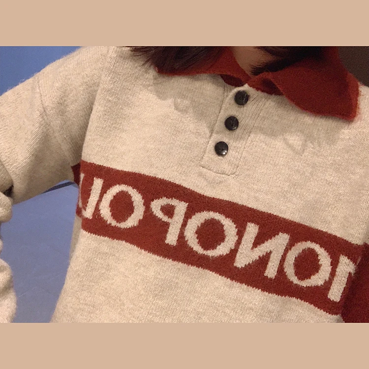 Mishow, зимний стиль поло, Повседневный свитер, женский, с отворотом, с буквенным принтом, свободный, с длинным рукавом, модный свитер, топы, MX19D7184