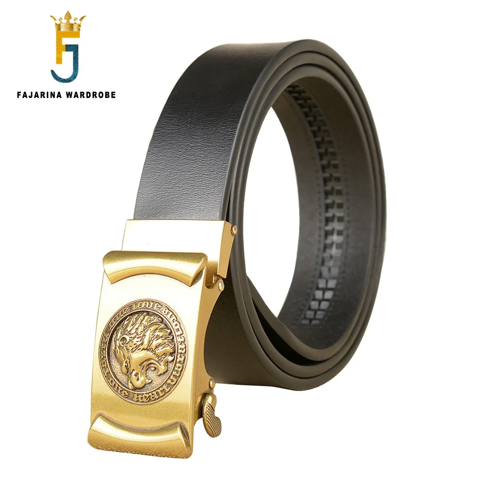 

FAJARINA Real Genuine Leather Belt Fashion Design Lion Head Pattern Automatic Belts for Men 3.5cm Accessories Jeans N17FJ853