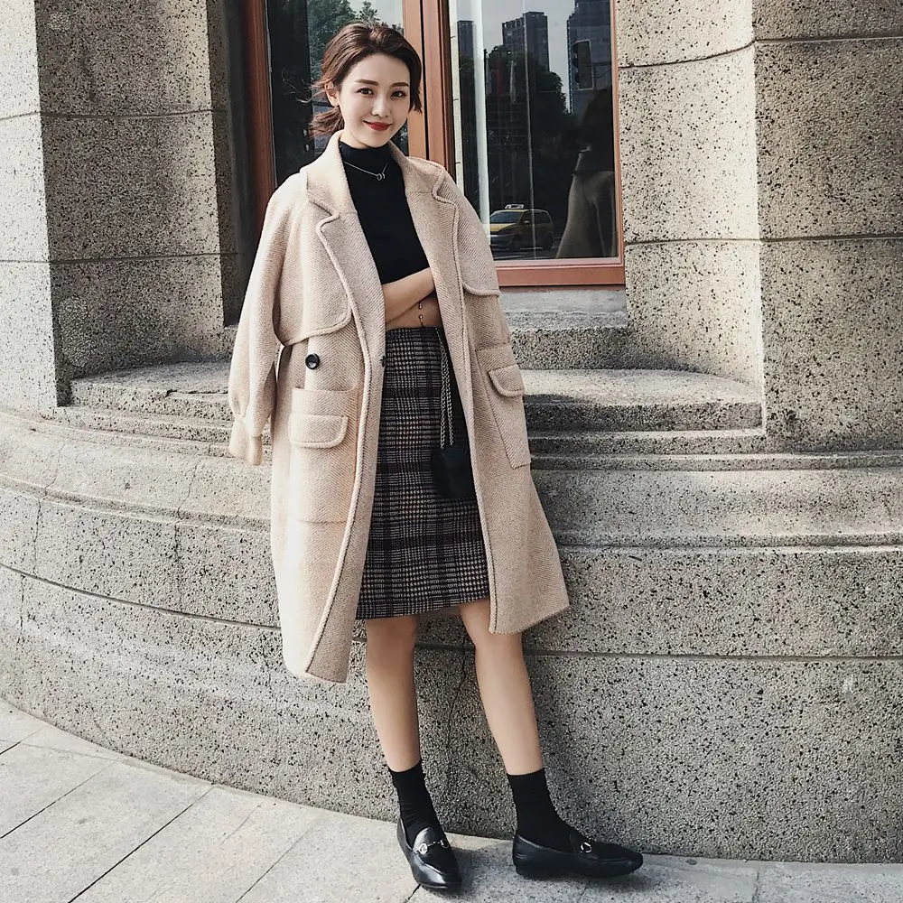 

Photo Shoot Herringbone Woolen Jacket 2019 Winter New Style Korean-style WOMEN'S Wear Hipster Vintage Laziness-Style Woolen Over