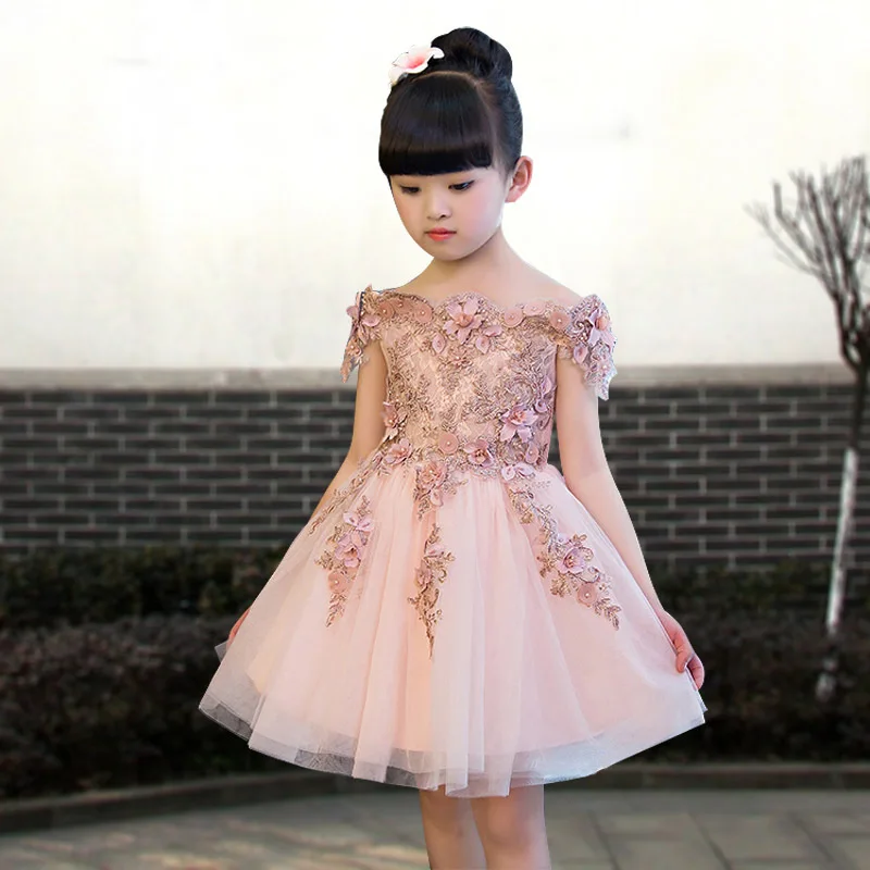

Princess Dress Girls Wedding Dress Puffy GIRL'S off-Shoulder Long Skirts Children Host Piano Costume Dresses of Bride Fellow Kid