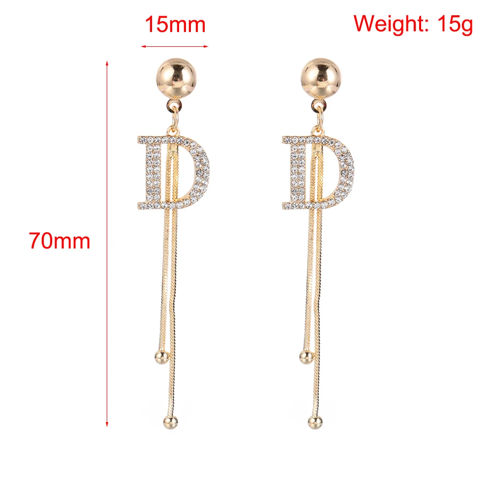 Luxury Brand Long Chain Letter D Hanging Earrings For Women Crystal Big  Dangle Earring Wedding Jewelry Statement pendientes 2021