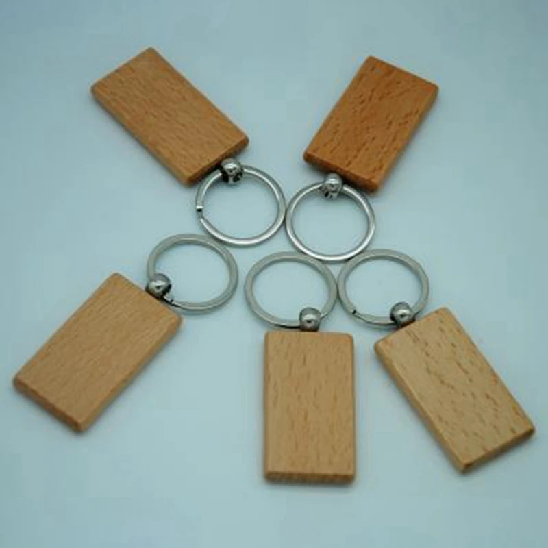 Лучшие 60 шт пустые прямоугольные деревянные брелки для ключей Diy Деревянные брелки для ключей могут гравировать подарки Diy
