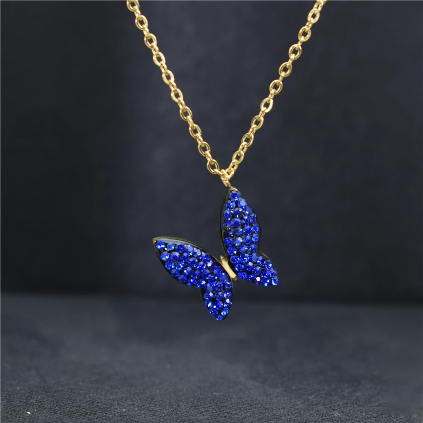 Unique Stainless Steel Gold Chain CZ Blue Butterfly Necklace For Women Bijoux Femme Pineapple Choker Necklaces Birthday Gift BFF | Украшения