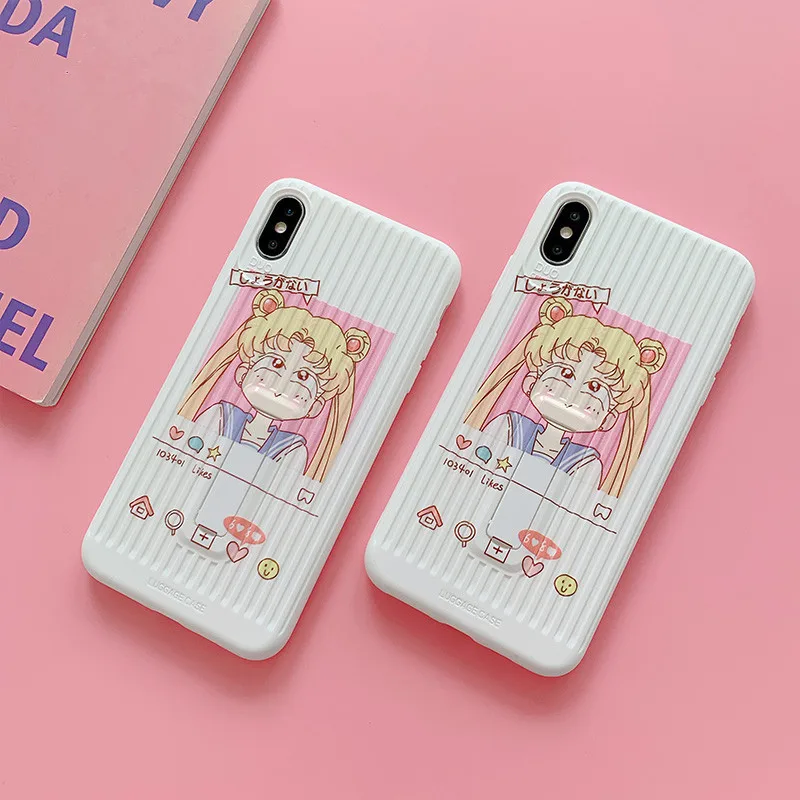 Cartoon cute Sailor Moon Support Phone case silicone cover for coque iPhone 7 7 Plus 8 6s Plus xs max case for iPhone X XR case