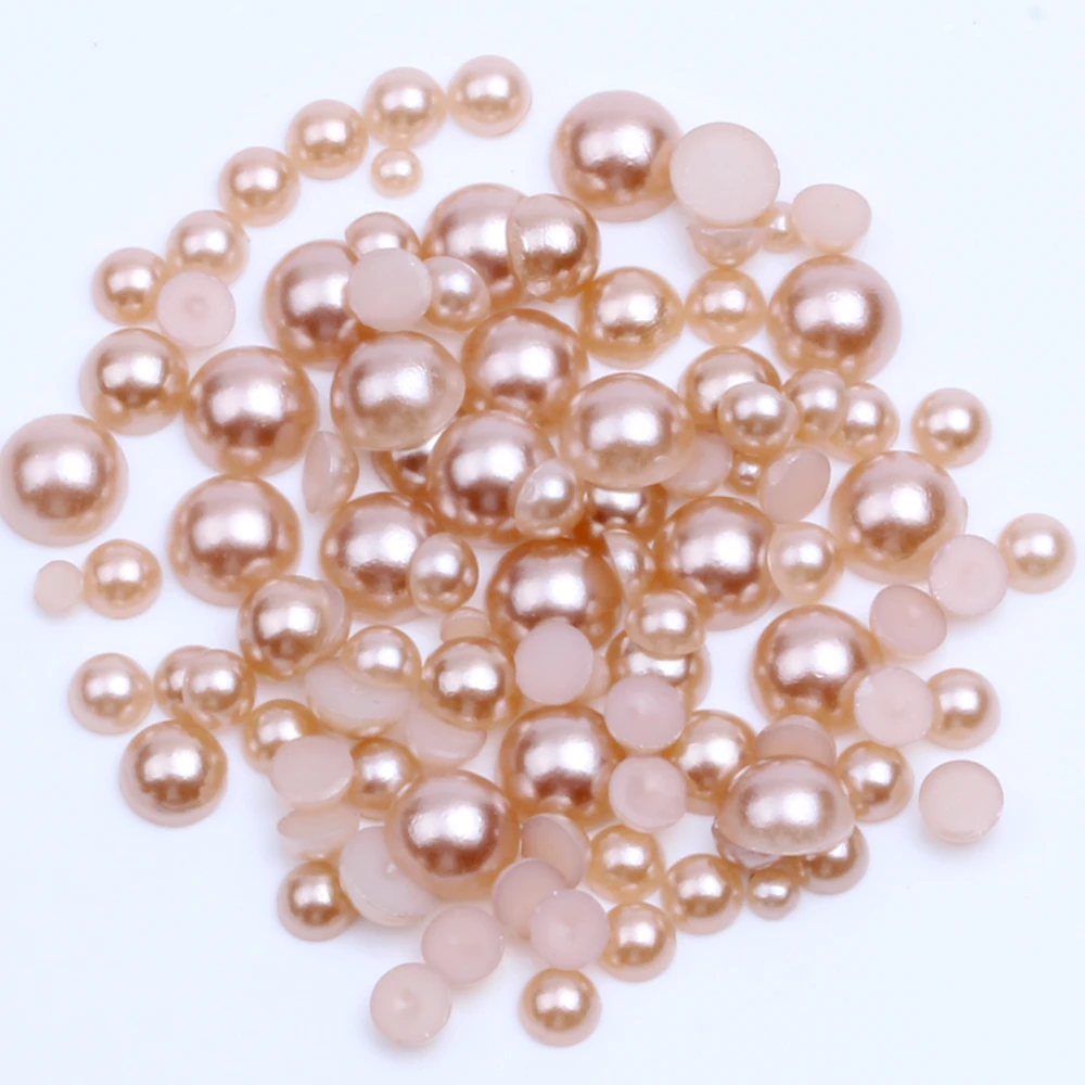 

2-5mm and Mix Size Light Coffee Half Round Imitation Pearl Loose Beads ABS Flatback Pearl Bead For DIY Nails Scrapbook Decorate