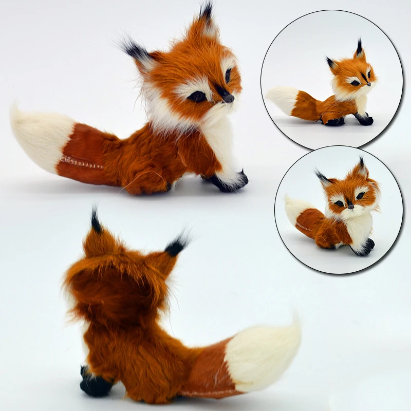3 Styles Mini Squatting Fox Model Cute Simulation Brown Fox Home Decoration Wedding Birthday Gift Plush Figures Craft Miniatures miniature ornament plush toy miniature figurines