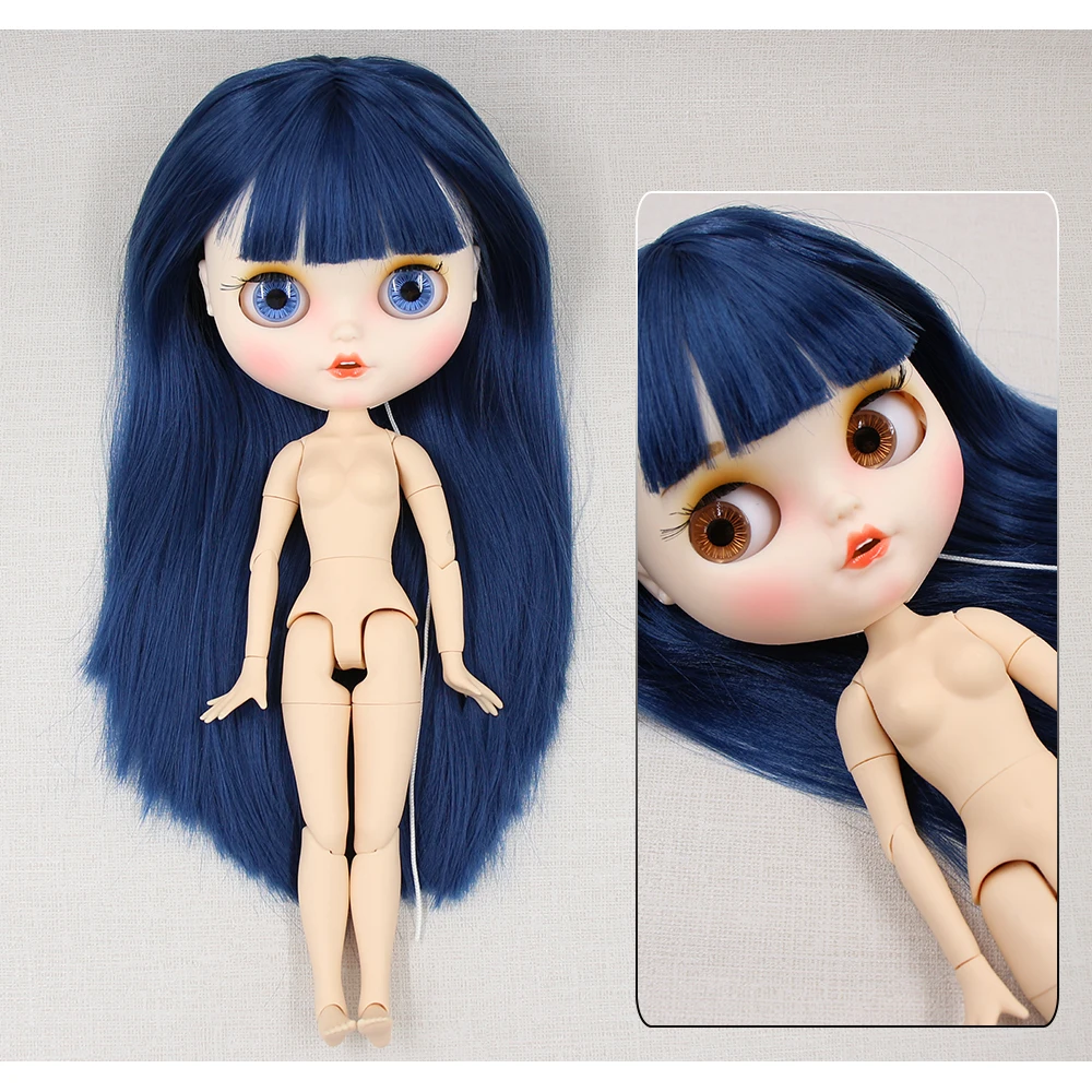 Neo Blythe Doll with Blue Hair, White Skin, Matte Smiling Face & Custom Jointed Body 1