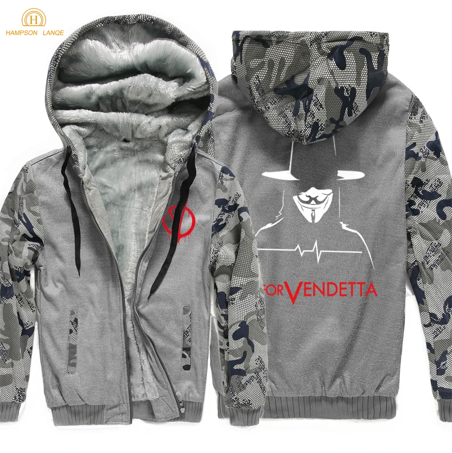 V for Vendetta Mask Guy Fawkes, модные толстовки для мужчин s, зимняя флисовая толстовка размера плюс, Мужская утолщенная повседневная куртка - Цвет: dark gray