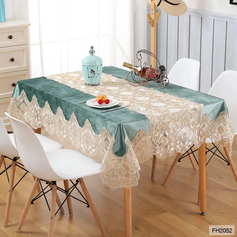 Embroidered Tablecloth Green Double-Sided Velvet Lace Rectangular Tablecloth