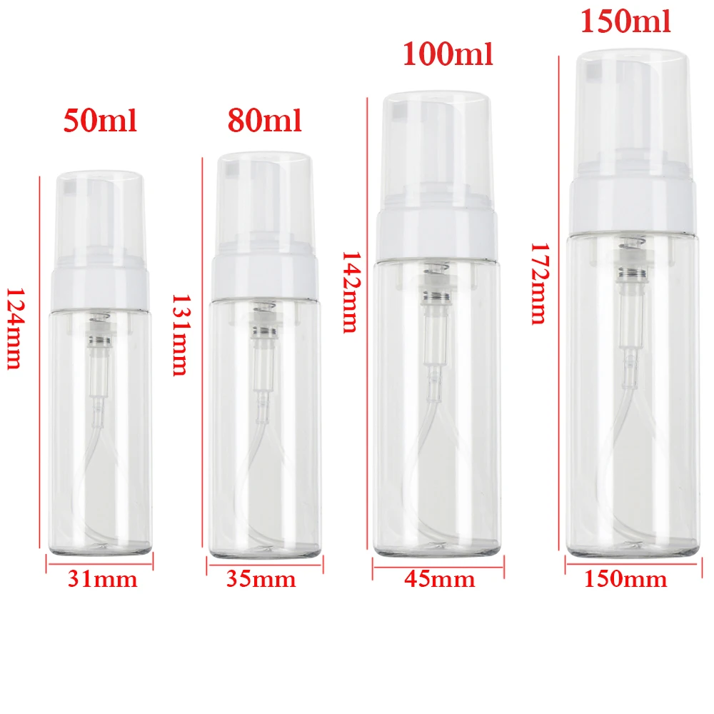 Plastic Soap Dispenser Clear Foaming Bottle Liquid Pump Container Hand Sanitizer Shampoo Shower Gel Container 50/80/100/150ML