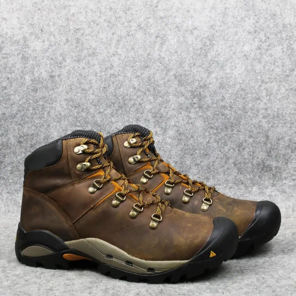

Men outdoor anti-hit hiking shoes mens cowhide leather steel toe plate Stab-resistant waterproof working trekking shoes