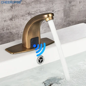 

Bathroom Smart Sensor Basin Faucets Deck Mount Automatic Infrared Tap Hands Free Touch Mixer Battery DC Power Modern Gold Faucet