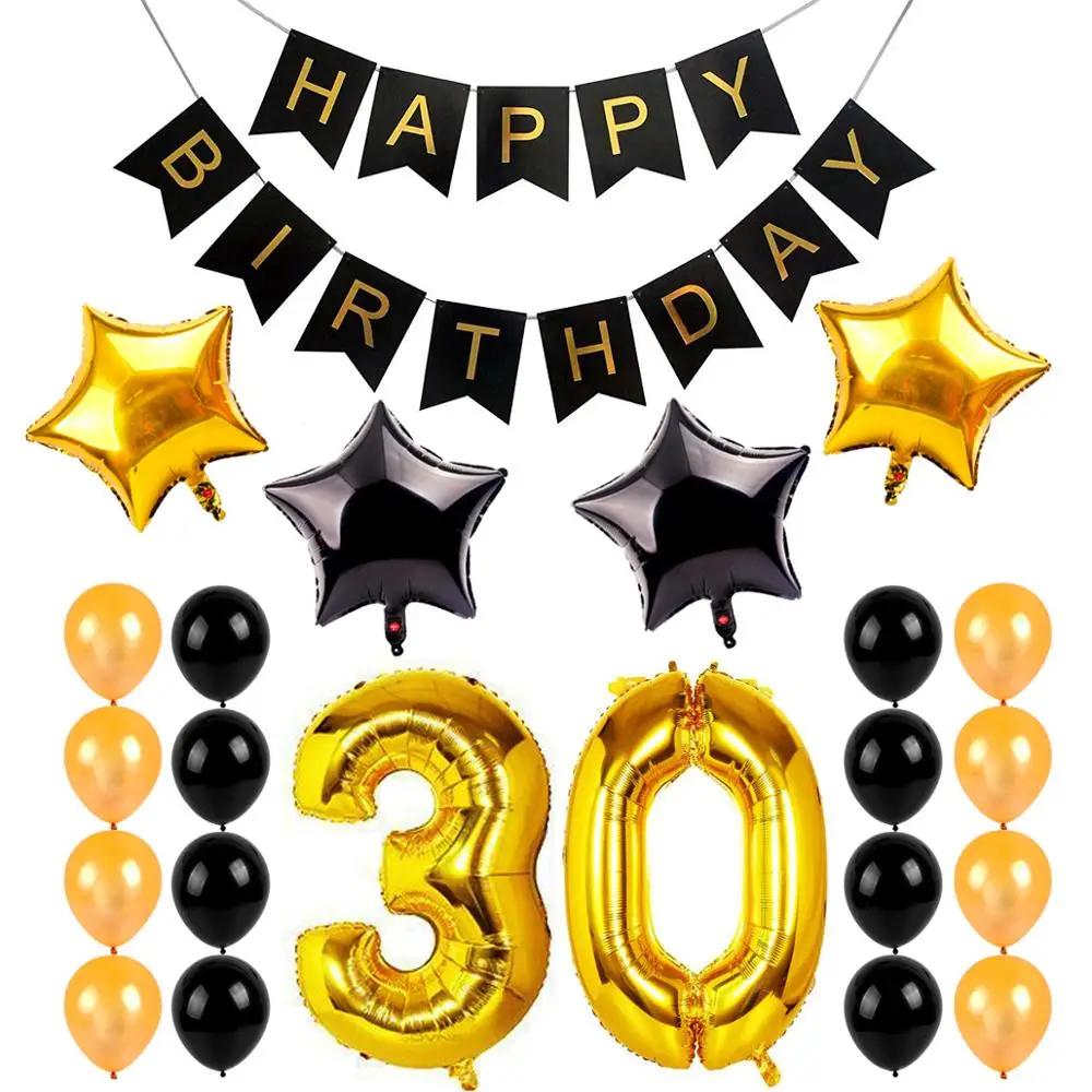 HUIRAN Черное золото 30th 40th 50th День Рождения украшения для взрослых 30 40 50 Happy Birhtday Декор события партия поддерживает поставки