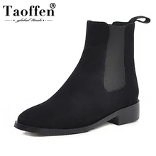 Taoffen/ботильоны для женщин с эластичной лентой, круглый носок, тапочки для отдыха на плоской подошве, Осень-зима, теплая повседневная женская обувь, размер 33-46