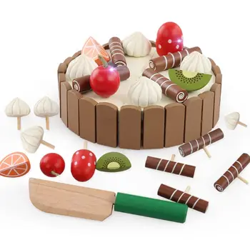 

Children Birthday Cake Magnet Wooden Toys Kitchen Pretend Play Fruit Toy Early Cooking Cutter Set Educational Gift