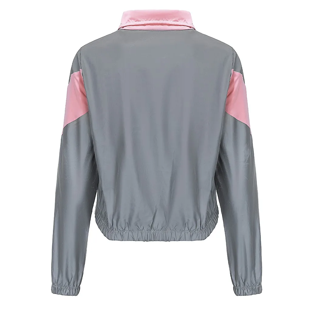 Women Casual Stitching Reflective Sports Set Long Sleeve Crop Tops+ Pants