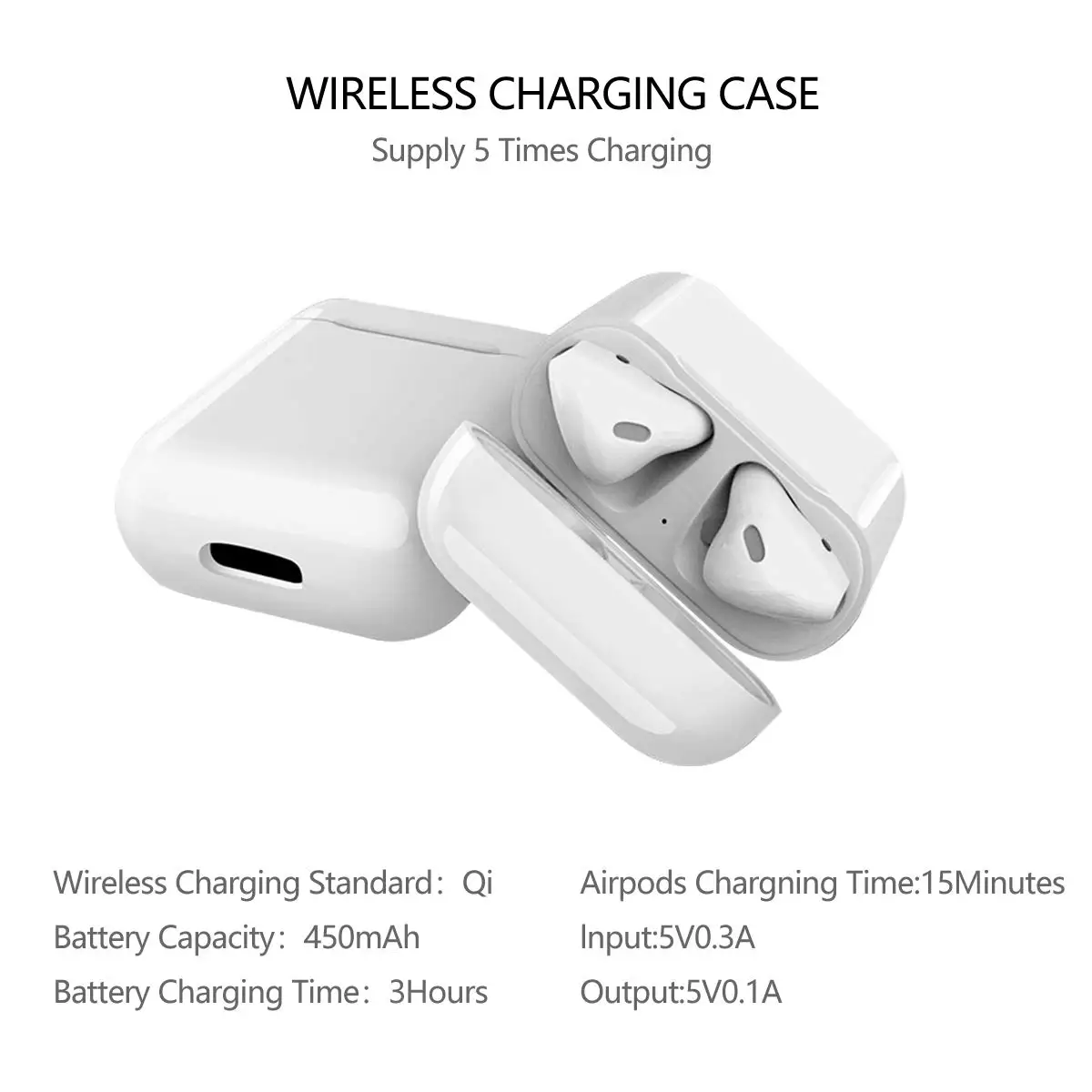 Стандартный беспроводной чехол для зарядки Airpods QI Airpods, чехол для беспроводного зарядного устройства, совместимый с любым беспроводным зарядным устройством