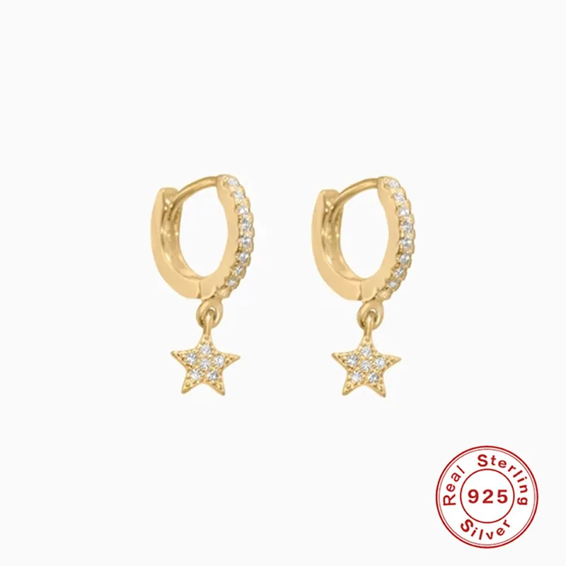 Настоящие 925 серебряные серьги для женщин золотые кольца серьги на подарок девочке хряща уха кости пирсинг серьги для женщин Циркон Star aretes Z5