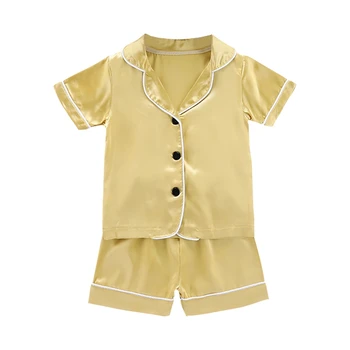 

Baby Kids Pajamas Boys Girls Clothes Solid Color Stripe Print Outfits Set Short Sleeve Blouse Tops+Shorts Sleepwear Pajamas