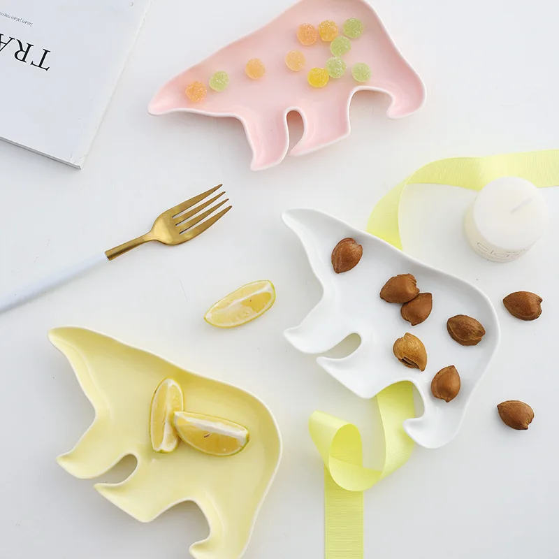 

Cartoon Creative Ceramic Polar Bear Plate Animal Shaped Snacks Plate Home Candy Dish Dried Fruit Snack Tray Jewelry Holder