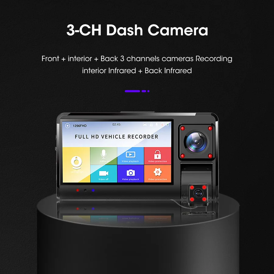 Olysine 3CH Автомобильный видеорегистратор IPS Touch IR ночного видения Dash камера Full HD 1080 3