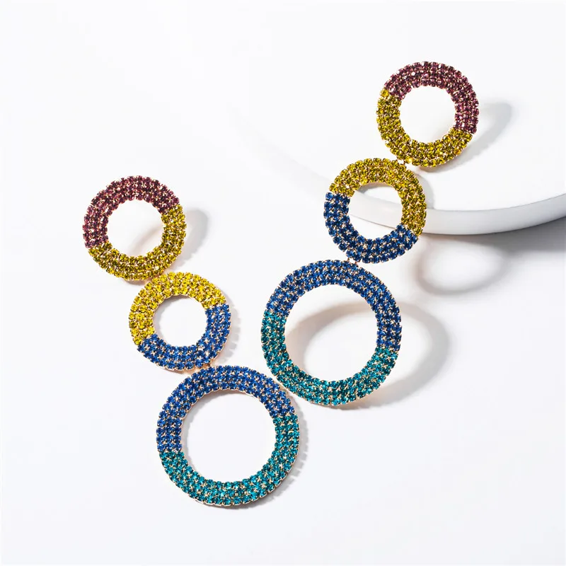 

2019 New Fashion Jewelry Exaggerated Multi-layer Ring Rhinestone Earrings Personality Wild Popular Women's Long Earrings