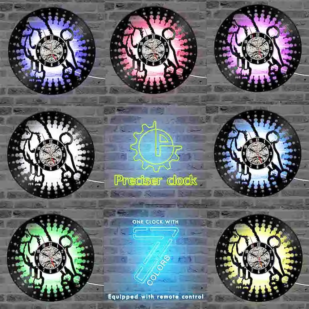 LED with 7colors Настенные часы с изображением милой собаки пуделя, современный дизайн, винтажный виниловый светодиодный виниловый пластмассовый Декор для гостиной - Цвет: LED with 7colors