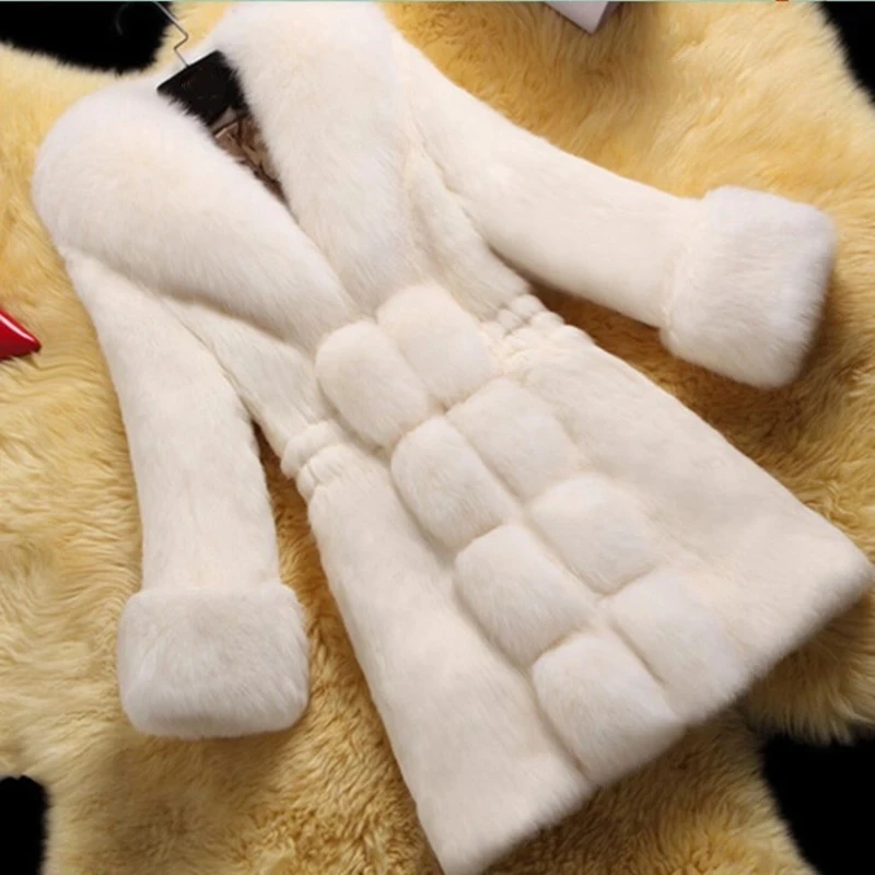 Abrigo largo de piel para mujer, pelo de conejo de imitación de alta gama, prendas de vestir para mujer, 6 colores de talla grande 6XL B6