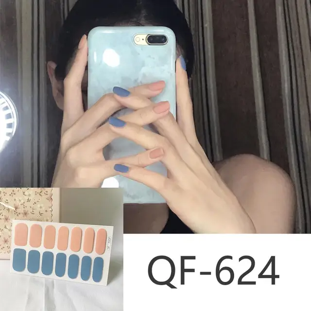 14tips/sheet Milk Heart Nail Wraps Polish Decals Strips Jump Cross Color Glitter 3D Adhesive Full Nail Art Stickers Matte Nails NO.1