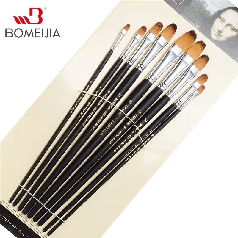 9Pcs Artist Paint Brushes Nylon Filbert Paint Long Handle Painting Brush Set for Oils, Acrylic, Gouache & Watercolor Painting artsecret acrylic oil painting brushes no 4503 chungking bristle stainless ferrule long handle artistic tools art supplies