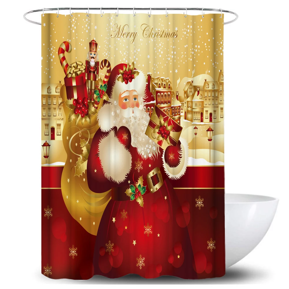 C Shower Curtain Рождественский олень, Санта Клаус, водонепроницаемая занавеска для ванной комнаты, набор s, занавеска для ванной, нескользящий коврик, крышка для унитаза, рождественские коврики - Цвет: C Shower Curtain
