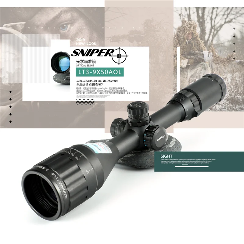 

SNIPER LT 3-9X50 AOL Hunting Riflescopes Tactical Optical Sight Full Size Glass Etched Reticle RGB Illuminated Rifle Scope